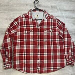 Woolrich Oversized Flannel Shirt Men's X Large Red Plaid Double Pocket Button Up